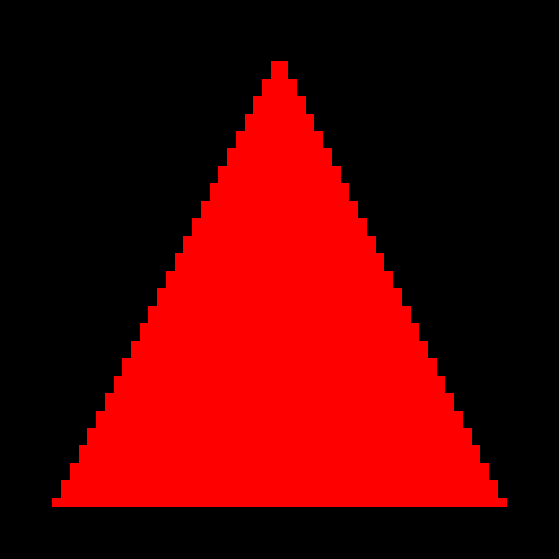 Fresh 64-by-64 shader-rendered triangle, enlarged eight times with nearest-neighbor scaling.